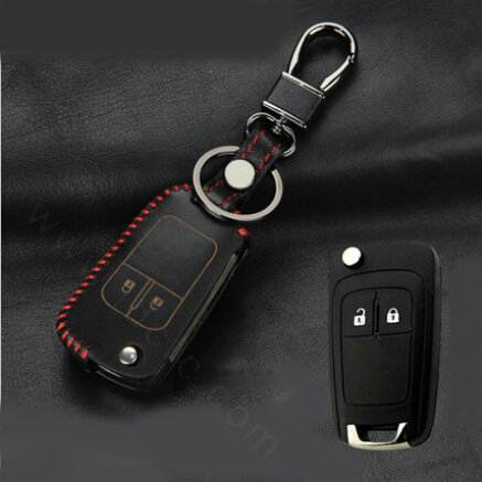 Clasic Genuine Leather Crocodile Grain Auto Key Bags Fold for Chevrolet Sail - Black Red