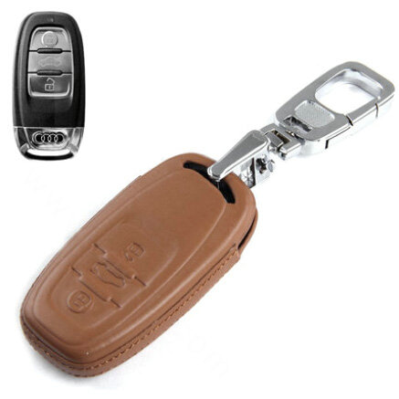 Clasic Genuine Leather Crocodile Grain Auto Key Bags Smart for Audi Q3 - Brown