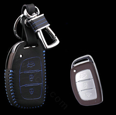 Clasic Genuine Leather Crocodile Grain Auto Key Bags Smart for Hyundai Verna - Blue