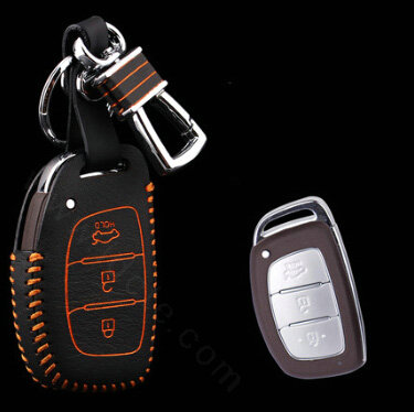 Clasic Genuine Leather Crocodile Grain Auto Key Bags Smart for Hyundai Verna - Orange
