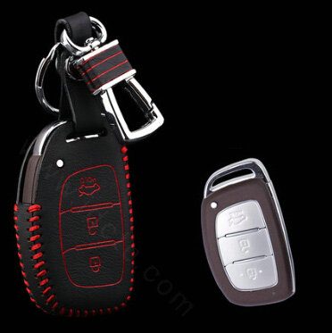 Clasic Genuine Leather Crocodile Grain Auto Key Bags Smart for Hyundai Verna - Red