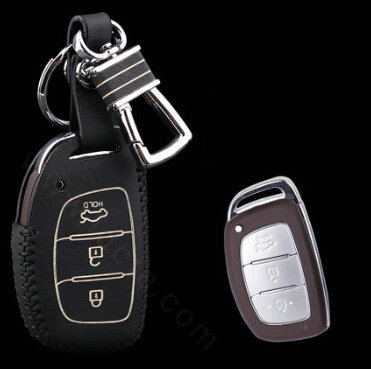 Clasic Genuine Leather Crocodile Grain Auto Key Bags Smart for Hyundai ix35 - Black