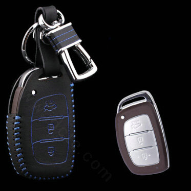 Clasic Genuine Leather Crocodile Grain Auto Key Bags Smart for Hyundai ix35 - Blue