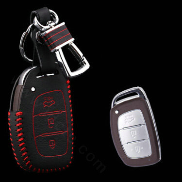 Clasic Genuine Leather Crocodile Grain Auto Key Bags Smart for Hyundai ix35 - Red