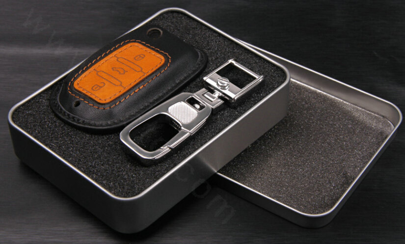 Clasic Genuine Leather Crocodile Grain Auto Key Bags Smart for Audi A5 - Brown