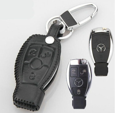 Elegant Genuine Leather Auto Key Bags Smart for Benz A180 - Black