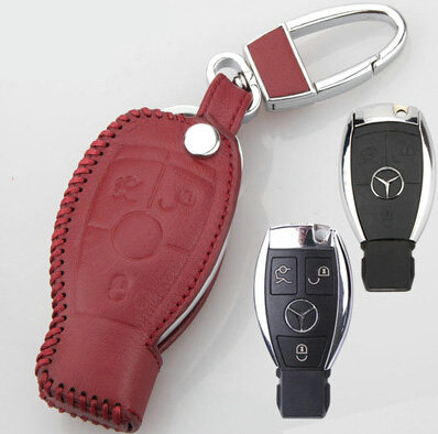 Elegant Genuine Leather Auto Key Bags Smart for Benz A180 - Red