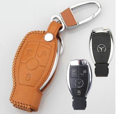 Elegant Genuine Leather Auto Key Bags Smart for Benz A200 - Yellow