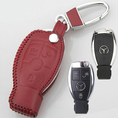 Elegant Genuine Leather Auto Key Bags Smart for Benz A260 - Red