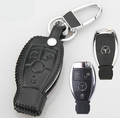 Elegant Genuine Leather Auto Key Bags Smart for Benz A45 AMG - Black