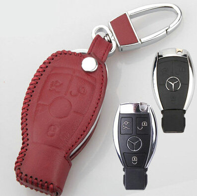 Elegant Genuine Leather Auto Key Bags Smart for Benz A45 AMG - Red