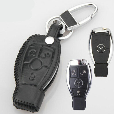 Elegant Genuine Leather Auto Key Bags Smart for Benz B180 - Black