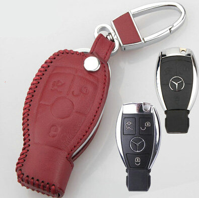 Elegant Genuine Leather Auto Key Bags Smart for Benz B180 - Red
