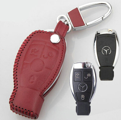 Elegant Genuine Leather Auto Key Bags Smart for Benz B200 - Red