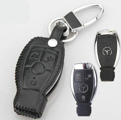 Elegant Genuine Leather Auto Key Bags Smart for Benz C180 - Black