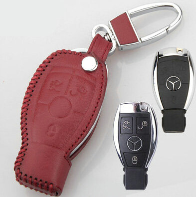 Elegant Genuine Leather Auto Key Bags Smart for Benz C180 - Red