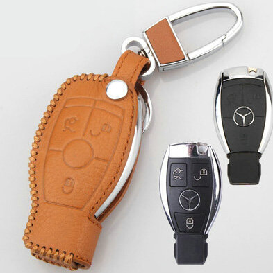 Elegant Genuine Leather Auto Key Bags Smart for Benz C180 - Yellow