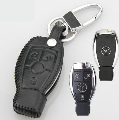 Elegant Genuine Leather Auto Key Bags Smart for Benz C200 - Black