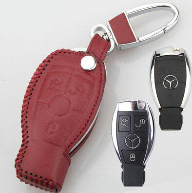 Elegant Genuine Leather Auto Key Bags Smart for Benz C200 - Red