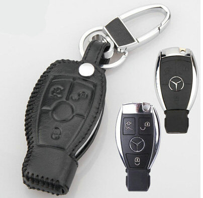 Elegant Genuine Leather Auto Key Bags Smart for Benz C300 - Black