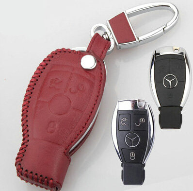 Elegant Genuine Leather Auto Key Bags Smart for Benz CLA45 AMG - Red