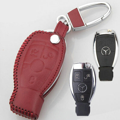 Elegant Genuine Leather Auto Key Bags Smart for Benz CLS350 - Red