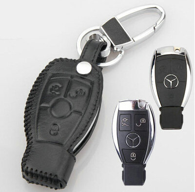 Elegant Genuine Leather Auto Key Bags Smart for Benz CLS63 AMG - Black