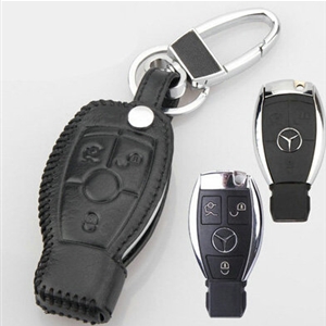 Elegant Genuine Leather Auto Key Bags Smart for Benz E200 - Black