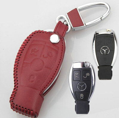 Elegant Genuine Leather Auto Key Bags Smart for Benz E200 - Red
