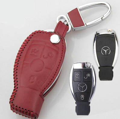 Elegant Genuine Leather Auto Key Bags Smart for Benz E260 - Red