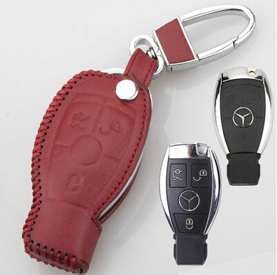 Elegant Genuine Leather Auto Key Bags Smart for Benz E260L - Red