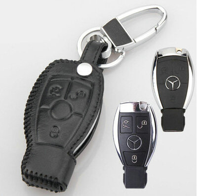 Elegant Genuine Leather Auto Key Bags Smart for Benz E300L - Black