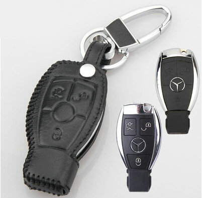 Elegant Genuine Leather Auto Key Bags Smart for Benz E350 - Black