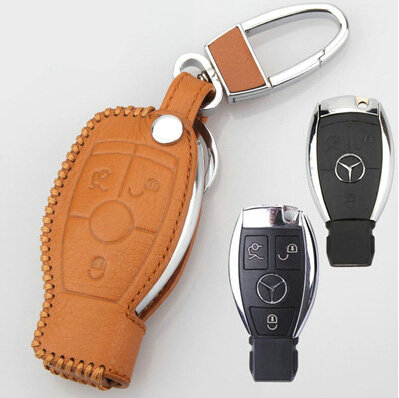 Elegant Genuine Leather Auto Key Bags Smart for Benz E400L - Yellow