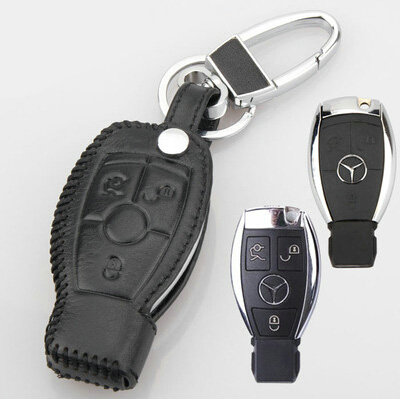 Elegant Genuine Leather Auto Key Bags Smart for Benz S400L - Black