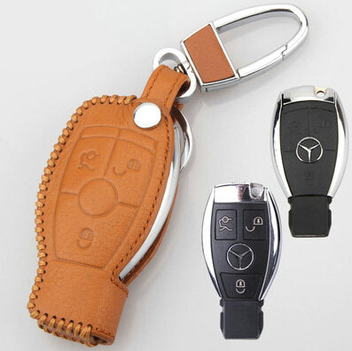 Elegant Genuine Leather Auto Key Bags Smart for Benz S400L - Yellow