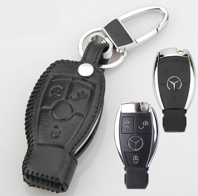 Elegant Genuine Leather Auto Key Bags Smart for Benz S63L AMG - Black