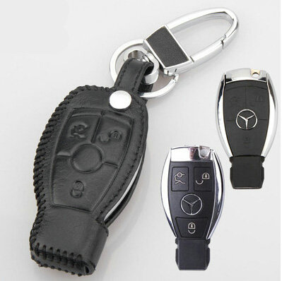 Elegant Genuine Leather Auto Key Bags Smart for Benz S65 AMG - Black
