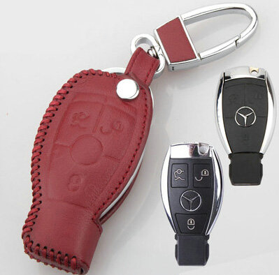 Elegant Genuine Leather Auto Key Bags Smart for Benz SLK350 - Red