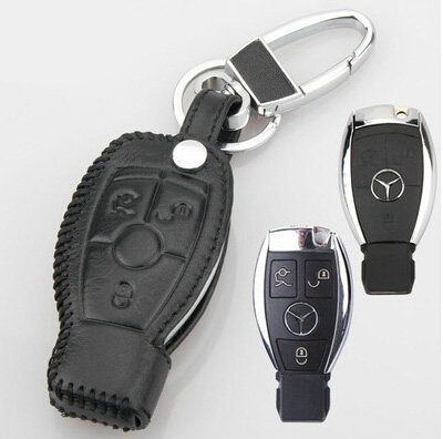 Elegant Genuine Leather Auto Key Bags Smart for Benz SLK55 AMG - Black