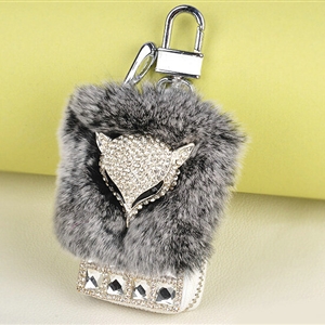 Elegant Universal Crystal Fox Genuine Leather Auto Key Bags Key Chain - Gray