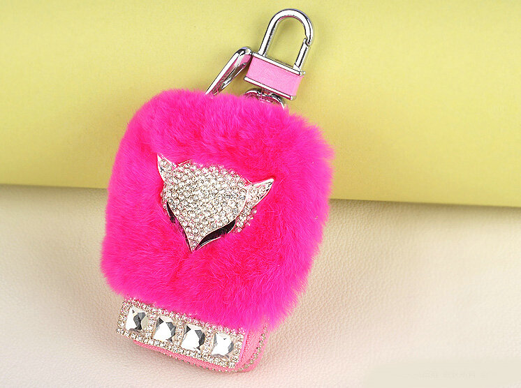 Elegant Universal Crystal Fox Genuine Leather Auto Key Bags Key Chain - Rose