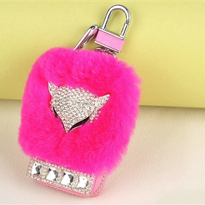 Elegant Universal Crystal Fox Genuine Leather Auto Key Bags Key Chain - Rose