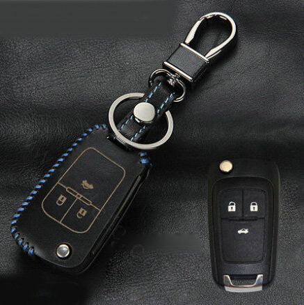 Fashion Genuine Leather Crocodile Grain Auto Key Bags Fold for Chevrolet Aveo - Black Blue