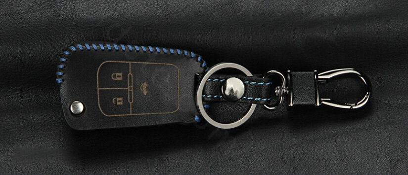 Fashion Genuine Leather Crocodile Grain Auto Key Bags Fold for Chevrolet Aveo - Black Blue