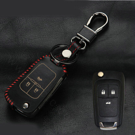 Fashion Genuine Leather Crocodile Grain Auto Key Bags Fold for Chevrolet Aveo - Black Red