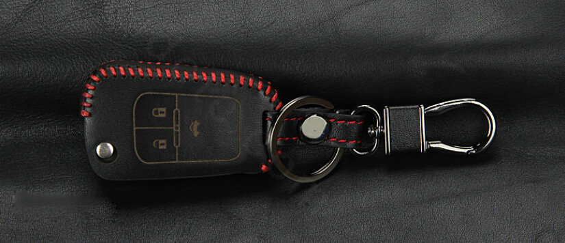 Fashion Genuine Leather Crocodile Grain Auto Key Bags Fold for Chevrolet Aveo - Black Red