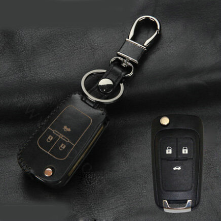 Fashion Genuine Leather Crocodile Grain Auto Key Bags Fold for Chevrolet Aveo - Black