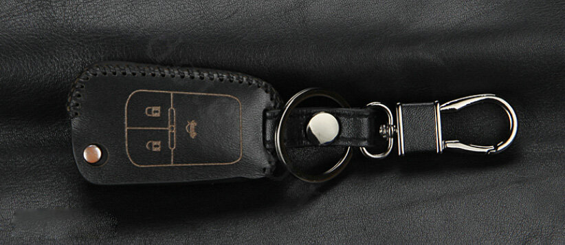 Fashion Genuine Leather Crocodile Grain Auto Key Bags Fold for Chevrolet Aveo - Black