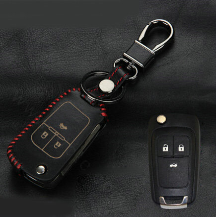 Fashion Genuine Leather Crocodile Grain Auto Key Bags Fold for Chevrolet Cruze - Black Red